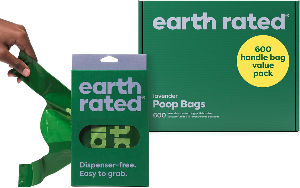 Earth Rated Dog Poo Bags with Handles Value Pack, Easy Tie and Guaranteed Leakproof, Lavender, 600 Handle Bags